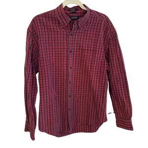 Nautica Mens Plaid Button Down Shirt Red Black Cotton Size M